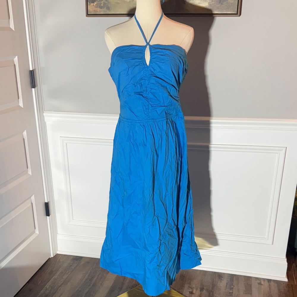 LOFT Cotton Halter Midi Dress Blue